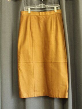 Breafair Tan Genuine Leather Skirt Women’s Size 14 High Waist Midi Vintage Class